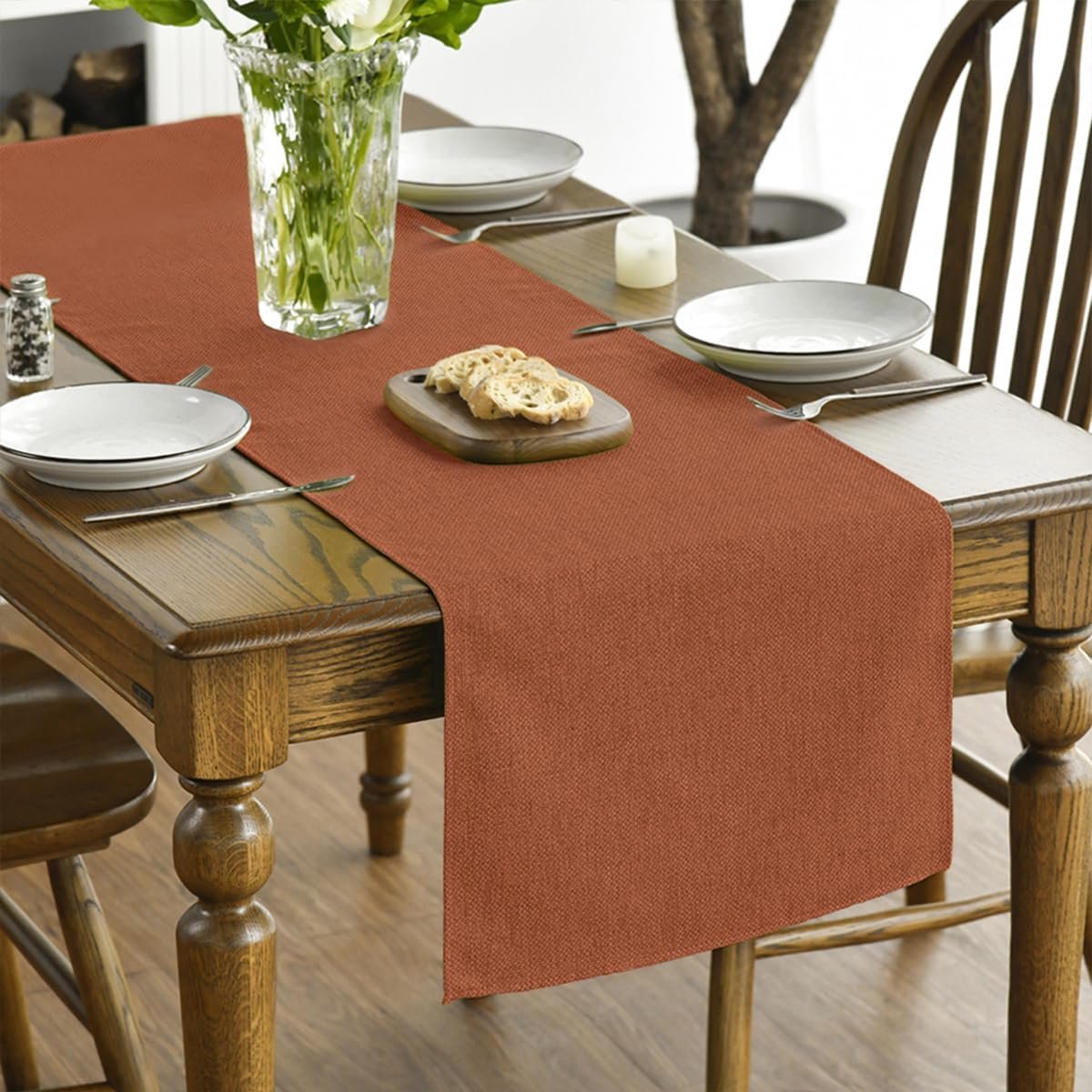 Tafelkleed - Loper Keuken - Eettafel Decoratie - Wasbaar Polyester - 40 x 100 cm - Roestoranje