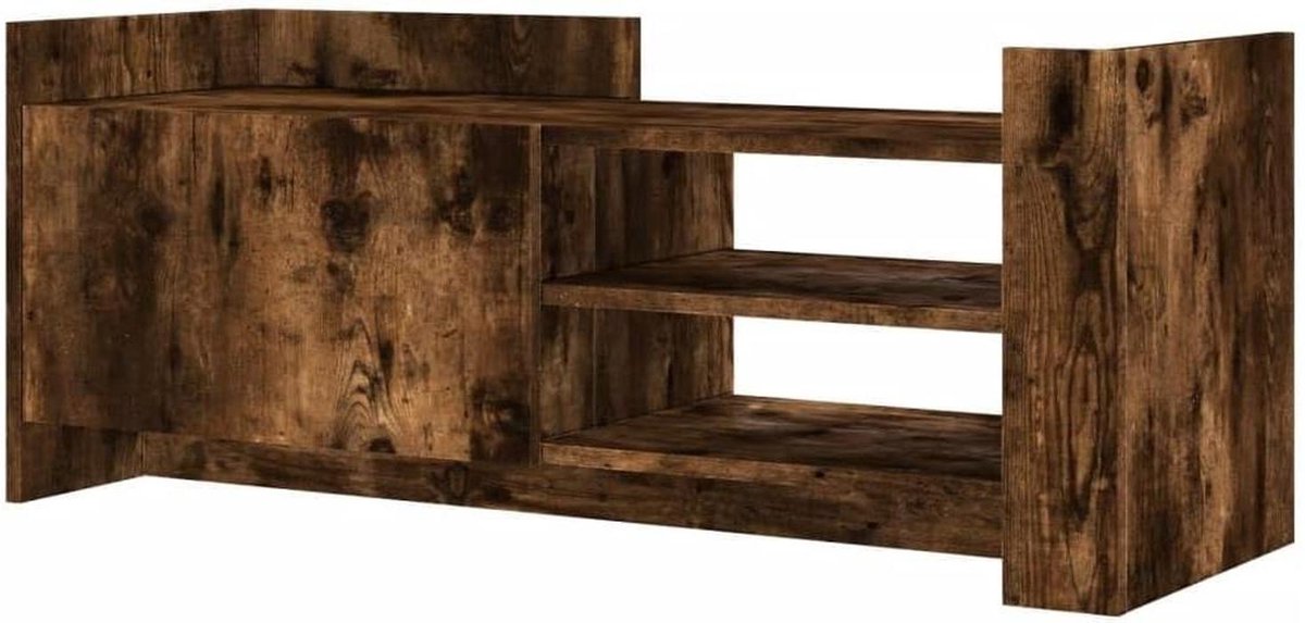 Tv-meubel - Mediameubel Kast - Opbergen Media - Bewerkt Hout - 100x35x40 cm - Gerookt Eiken