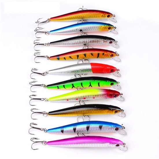 Allecto - Vis aas - Hard minnow kunstaas - 10 stuks - Kleurrijk - Topwater swimbait - Geschikt voor zoetwater en zout water — afbeelding 5