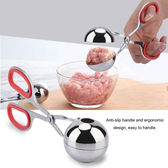 2 Gehaktbal Maker Roestvrij Staal Vlees Ballers Anti-aanbak Gehaktbal Schep Rijstballen Clip Maker met Anti-Slip Handgrepen voor Keuken Gereedschap (Rood) van Merkloos — afbeelding 4