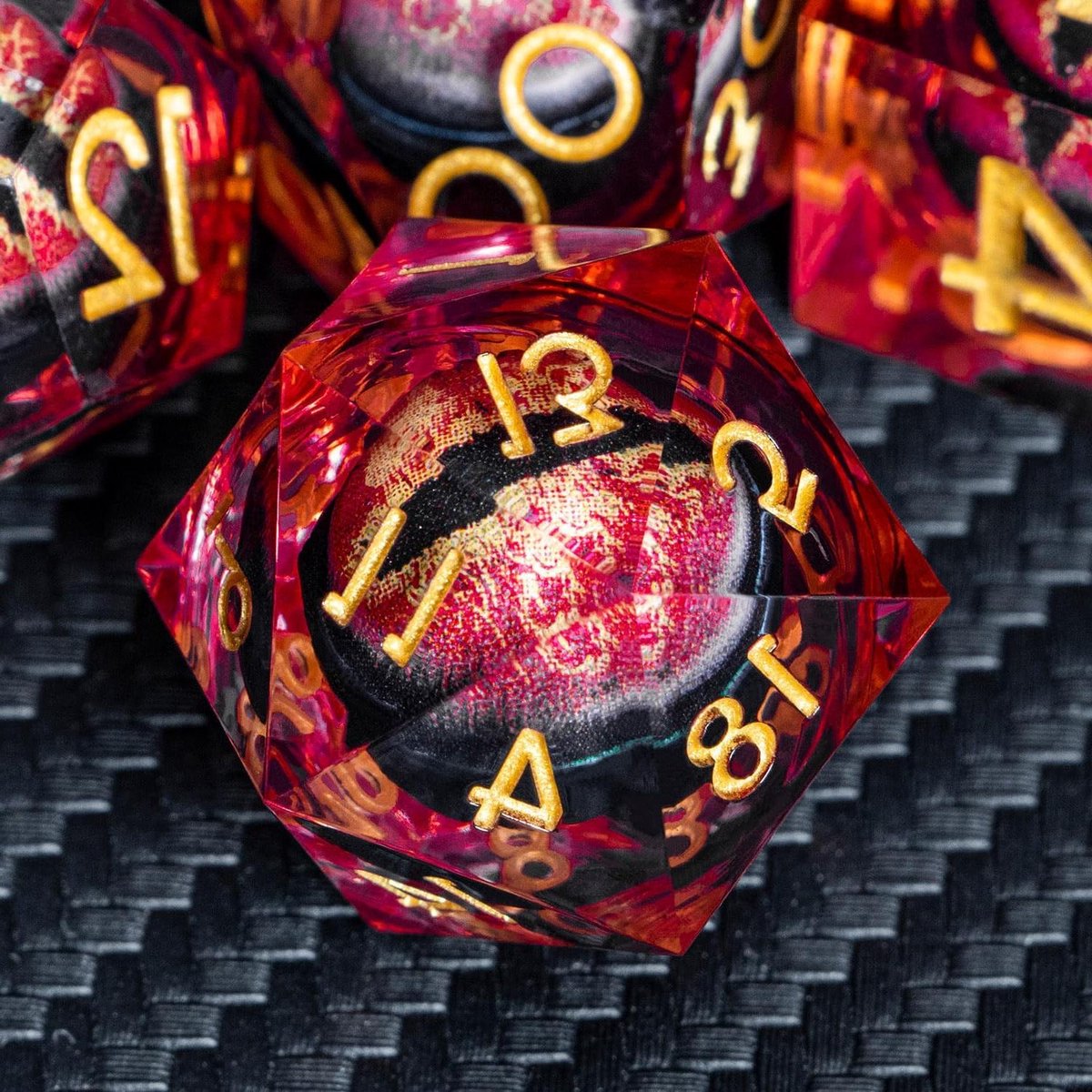 Hars Dobbelstenen Set - RPG Dobbelstenen Polyhedral Dobbelstenen - Tabletop Rollenspellen - Drakenoog Design - 16mm of 19mm - Rood