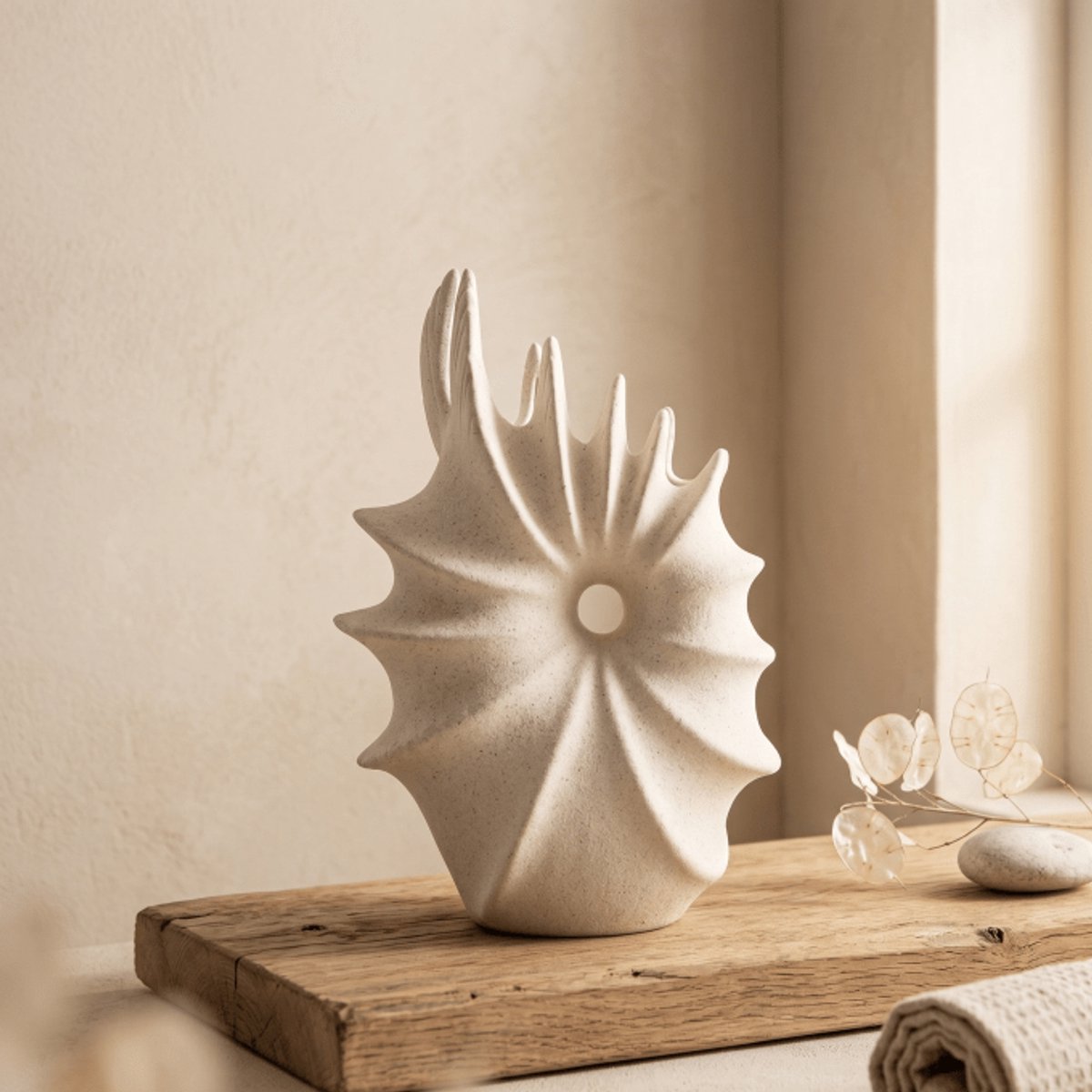 CASA DI ELTURO Vaas Aurea H21,5 cm – Keramiek – Boho Japandi Woondecoratie – Organische Vorm Beige
