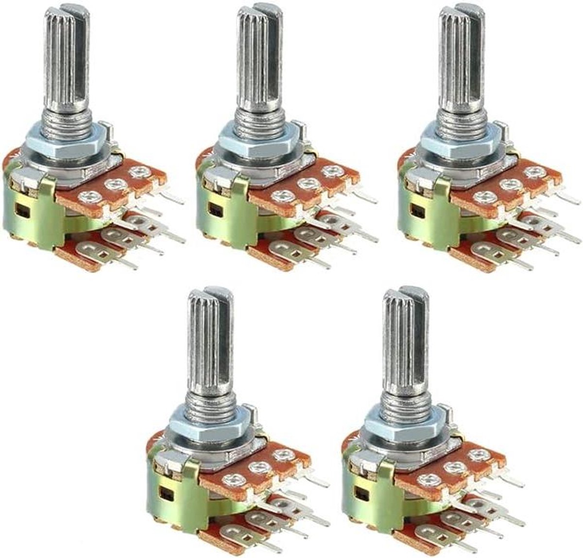 Variabele Weerstanden - Draaipotentiometers - Elektronische Projecten - Dubbele Lineaire - 20K Ohm - Metaal