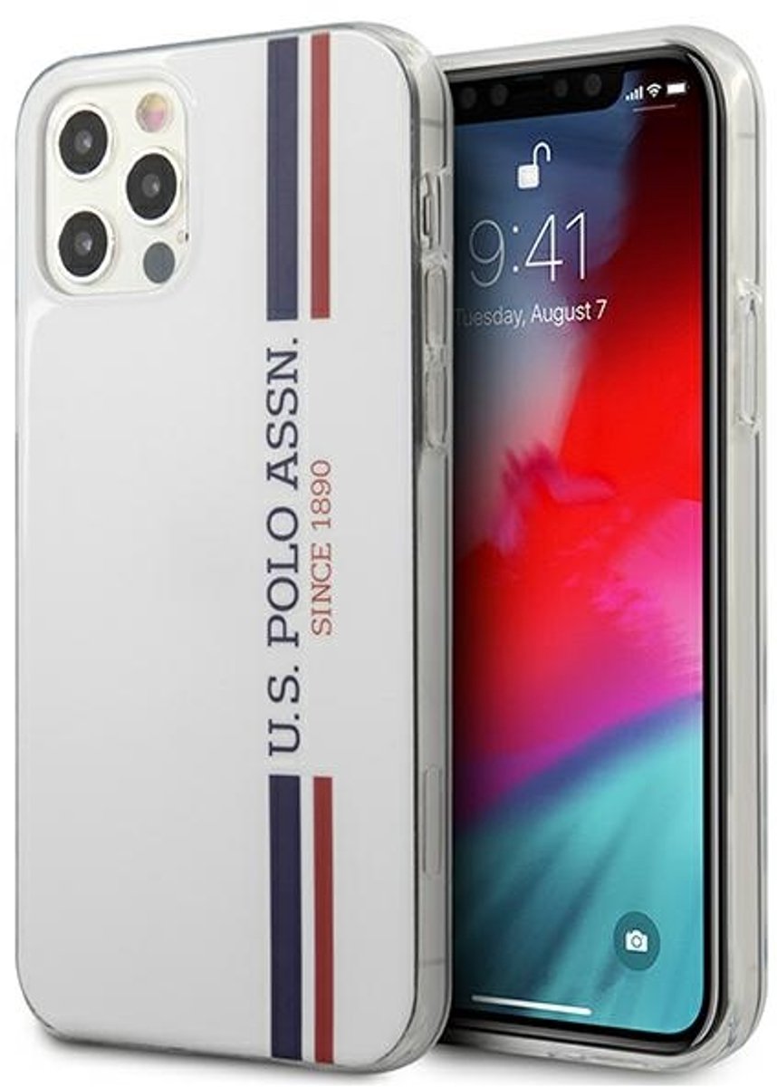 Amerikaanse - zaak - Polo Assn. Tricolor Collectie voor iPhone - 12 / iPhone - 12 - Pro - wit