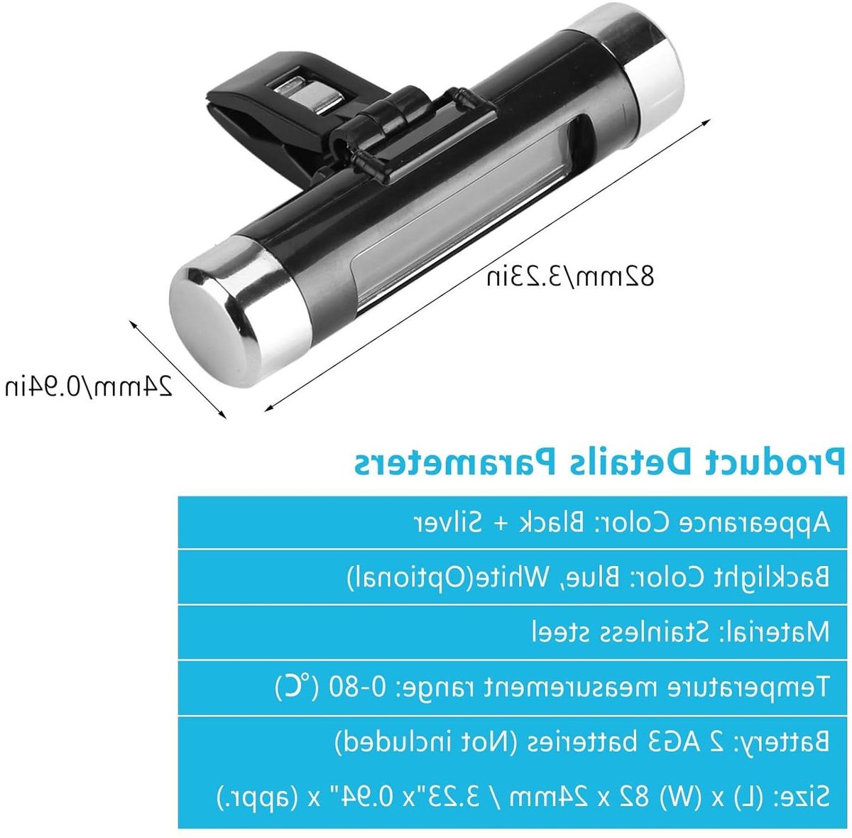 Digitale Auto Klok - Voertuig Thermometer - Temperatuur Meten - Ventilatierooster Clip - 8