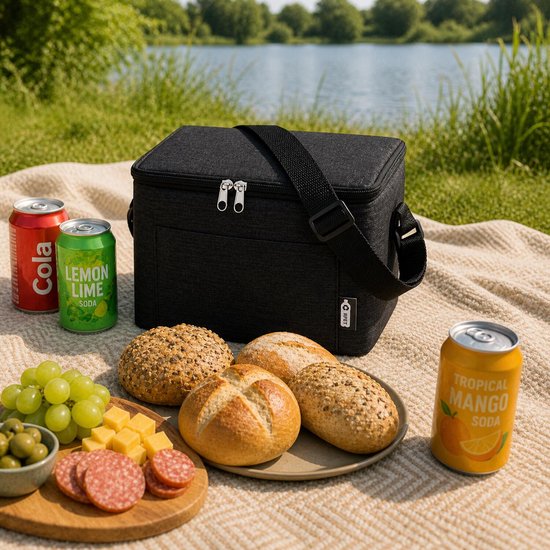 Impression Koeltas / lunchtas Isabella - voor sixpack blikjes - 3 liter - zwart - incl koelelement van Impression — afbeelding 4
