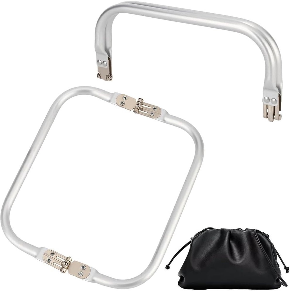 Metalen portemonnee-frame U-vormig rechthoekig zilverkleurig aluminium met kussluiting voor doe-het-zelf knutselen en naaitoebehoren, 2 stuks, reserveonderdelen