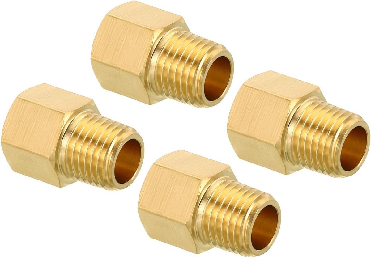 Messing Pijp Fitting Hex Reducer Adapter 1/4 NPT Mannetje naar Vrouwelijke Aansluiting voor Water en Gasoverdracht, Set van 4 Stuks