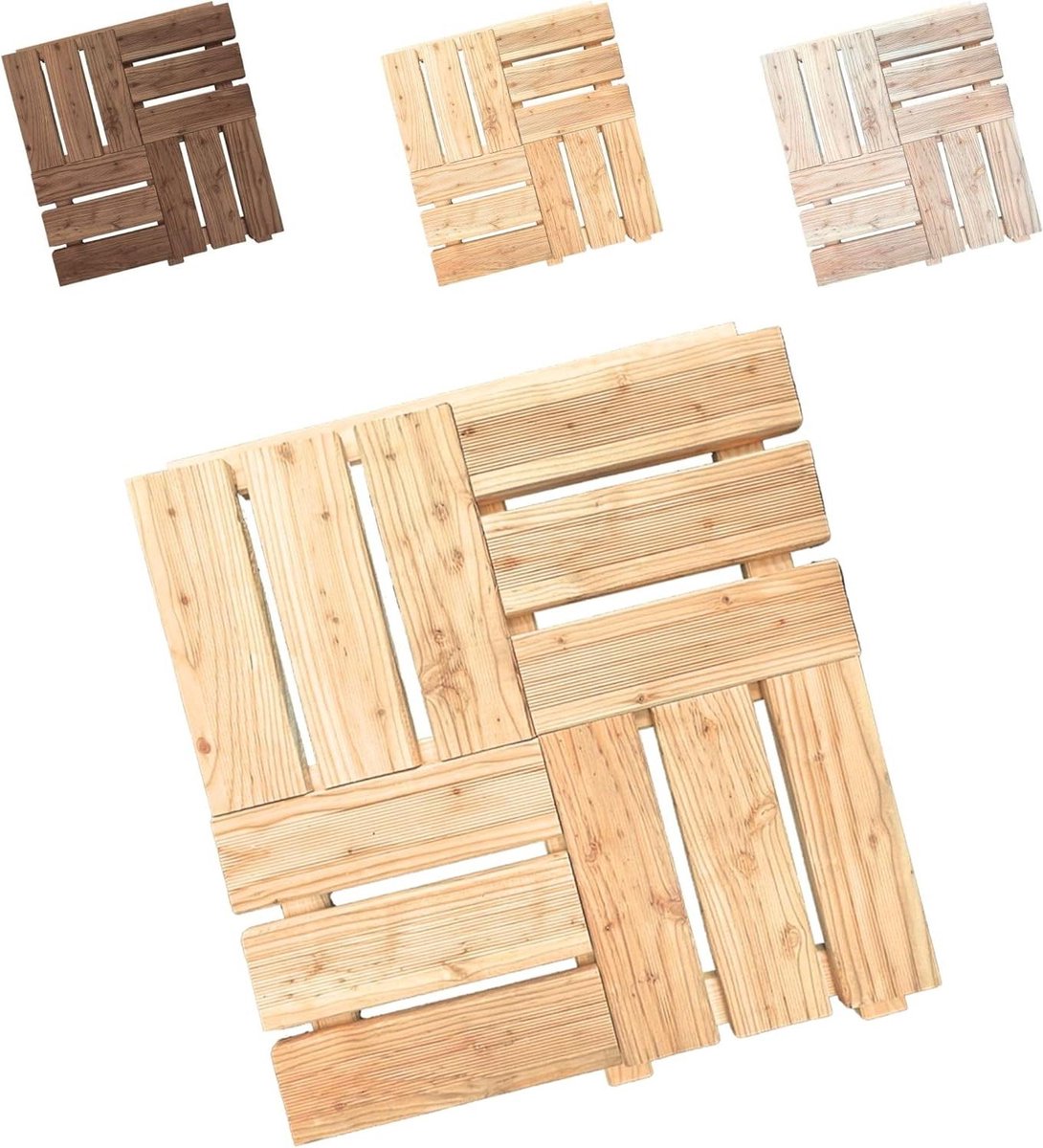 Houten Terras Mozaïek - Tuintegels Balkon - Buiten Leven - Chroomvrij Geïmpregneerd - 60x60 cm - Natuur