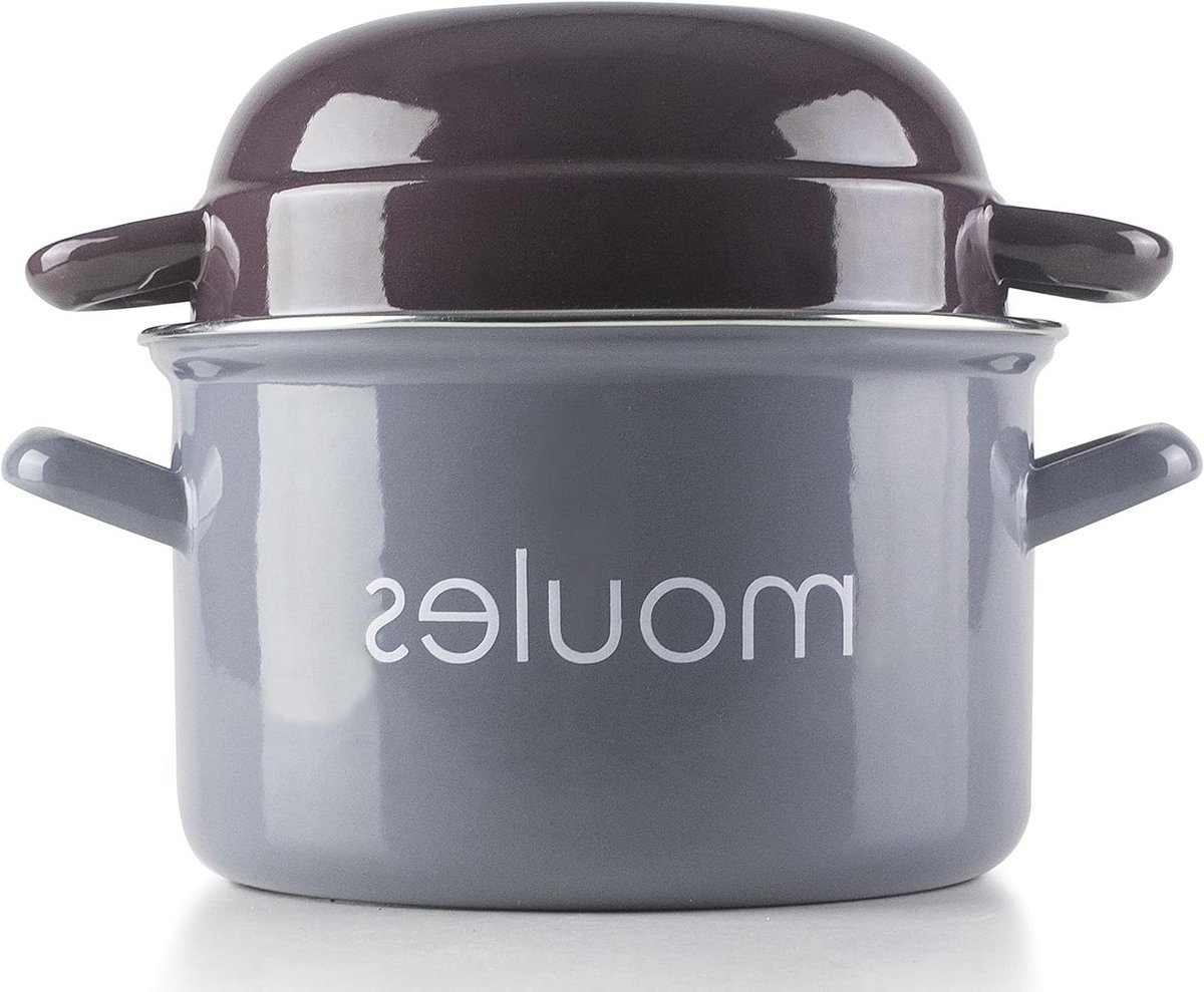 Mosselpan - Schelppan Kookpan - Mosselen Koken - Deksel met Schelpenbak - 18 cm - Paars