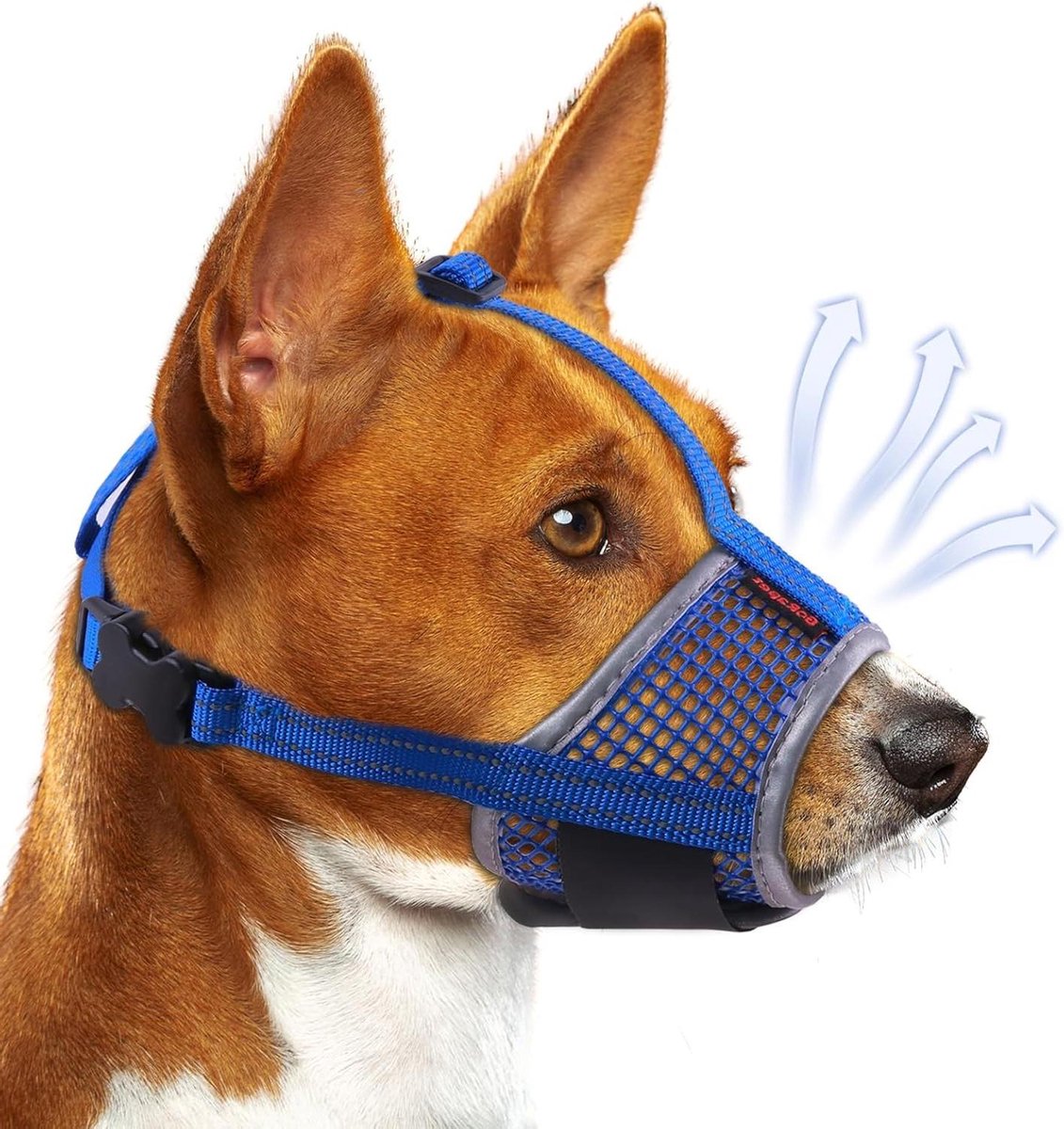 Hondenmuilkorf - Honden snuit Ademende muilkorf - Voorkomt bijten blaffen - Nieuw luchtgaas ontwerp - Omtrek 18-27 cm - Blauw