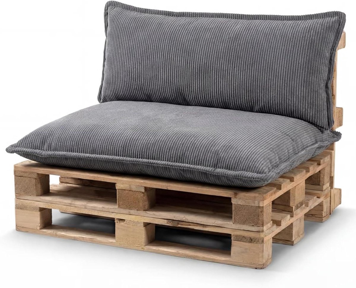 Pallet Kussen Set - Eurokussen Zitkussen - Tuin Meubelen - Strak Design Met Paspel - 120x80 cm - Donkergrijs