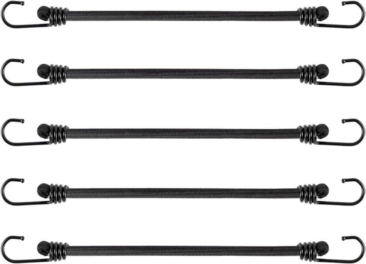 Spanrubber met haken - Bagagespanner elastiek - Vastzetten van lading - Versterkte nylon kern - 60 cm - Zwart