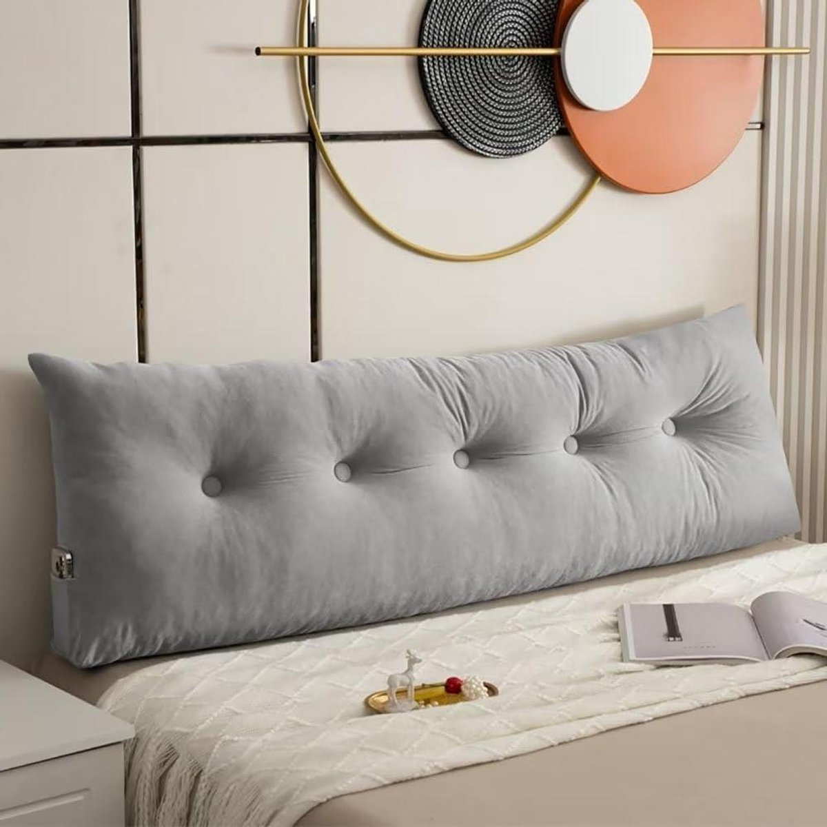 Leeskussen Bed - Hoofdeinde kussen Rugsteun - Ontspannen in Bed - Ergonomische Wigvorm - 100x40x12 cm - Lichtgrijs