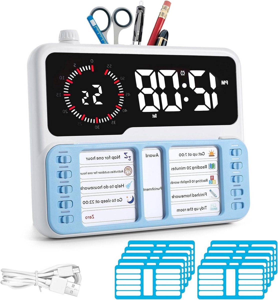 Visuele Timer - Tijdmanagement Tool - Routine Planning - 4-in-1 Functies - 205 x 17 cm - Blauw