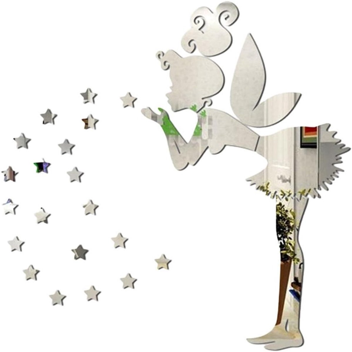 3D Spiegel Wandstickers DIY Acryl Sterren Decoratie voor Kinderkamer van Meisjes met Engelen Thema