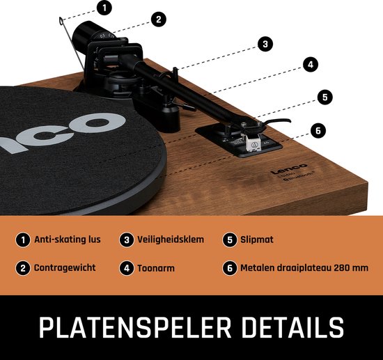 Lenco Platenspeler met Bluetooth - Twee externe Speakers - Ingebouwde Versterker - LS-480WD - Hout — afbeelding 4