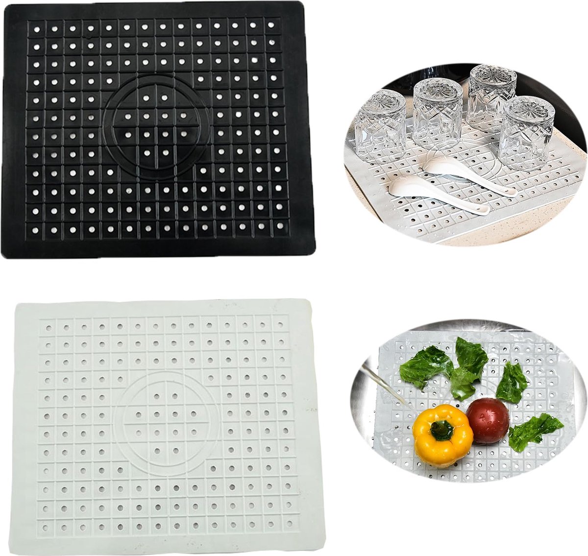 Goedkoopste JGS ® Afdruipmatten Set van 2 voor Keuken en Gootsteen in Wit en Zwart