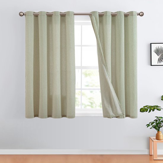 Linnen gestreepte gordijnen zwart strepen gordijnen met ogen ticking strepen patroon linnenlook gordijnen lichtfiltering voor woonkamer krijtstrepen gordijn ondoorzichtig 2 stuks 130x145cm