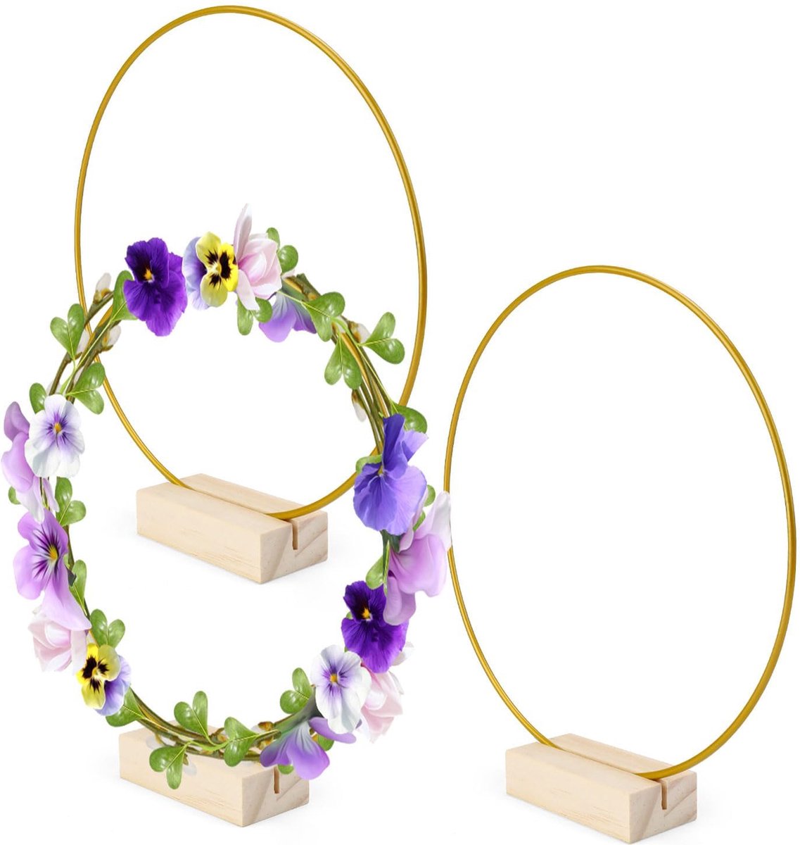 JGS ® Elegante Gouden Ringen met Houten Basis voor Tafeldecoratie en Feestelijke Versieringen