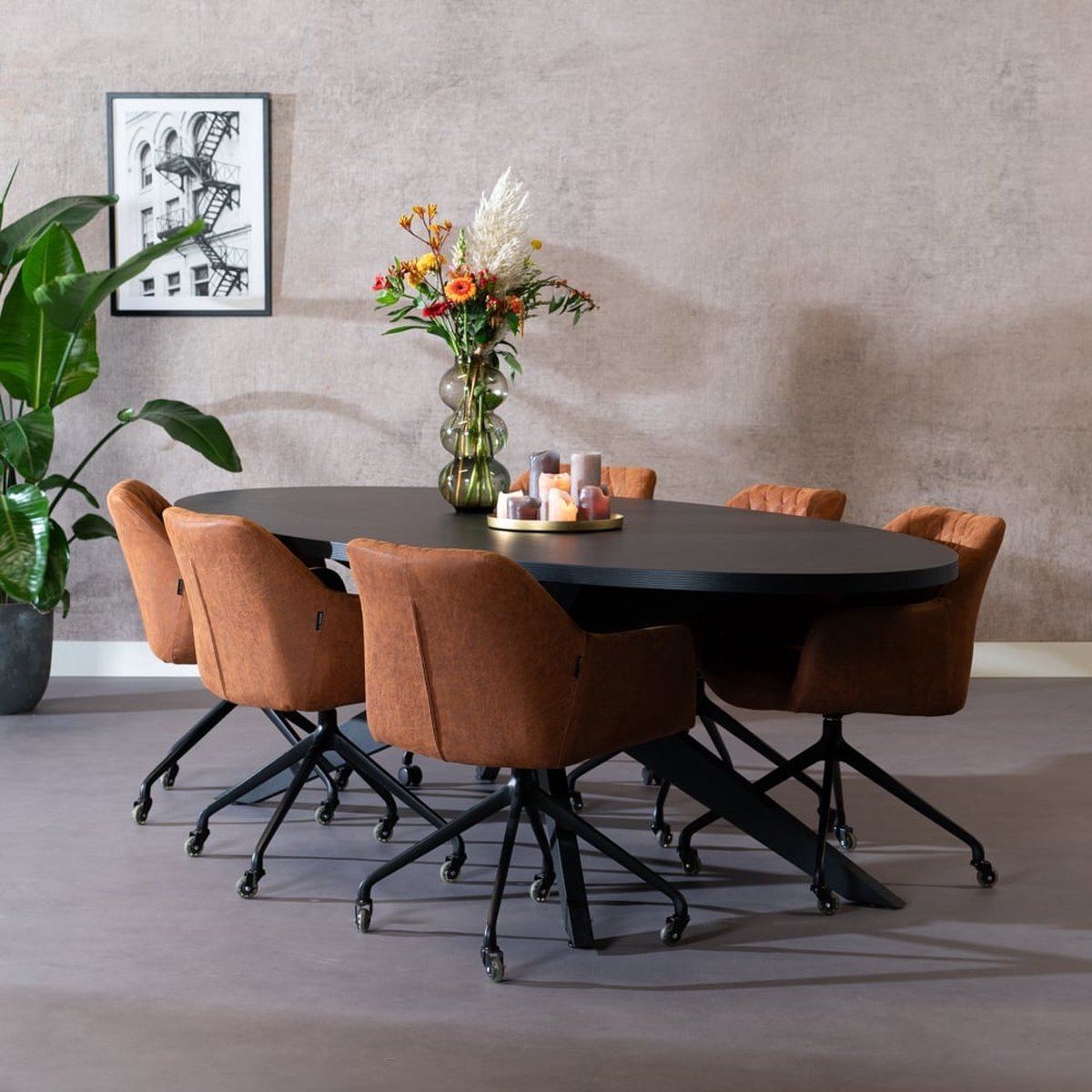 Bronx71® Eettafel Dio melamine zwart ovaal 270 x 130 cm