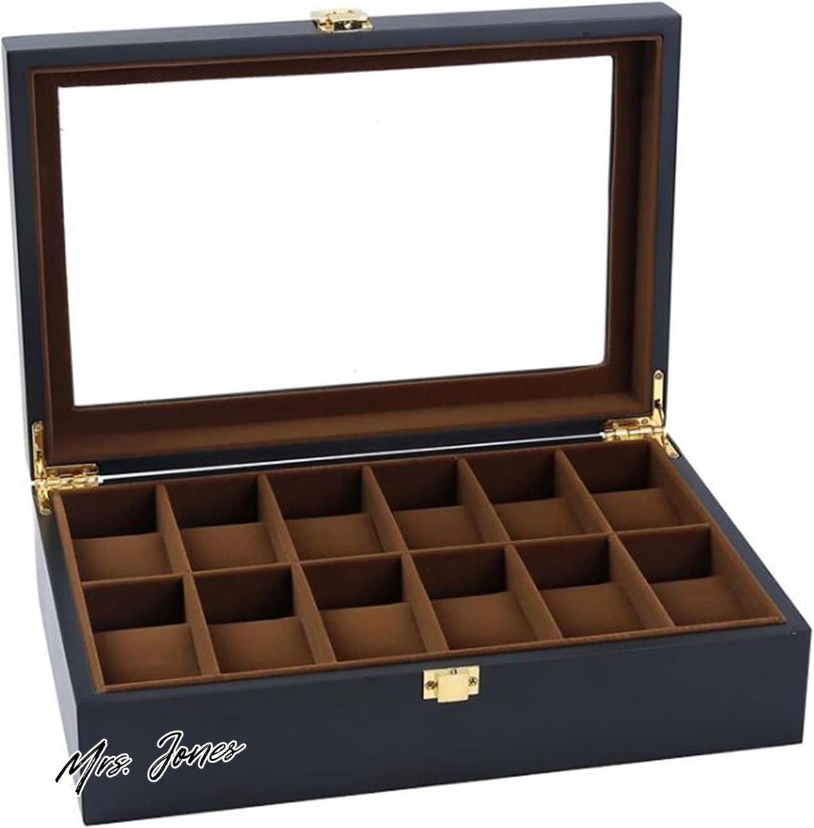 Mrs. Jones Horloge Opbergdoos 6 Sleuven-Sieraden Armband Collectie-Organizer met Glas Deksel Zwart .