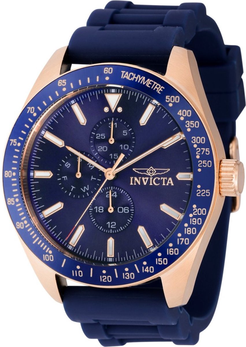 Invicta Aviator 38406 Heren Horloge - Waterdicht - Analoog - Quartz Uurwerk - Roestvrij Staal met blauwe Wijzerplaat - 45mm