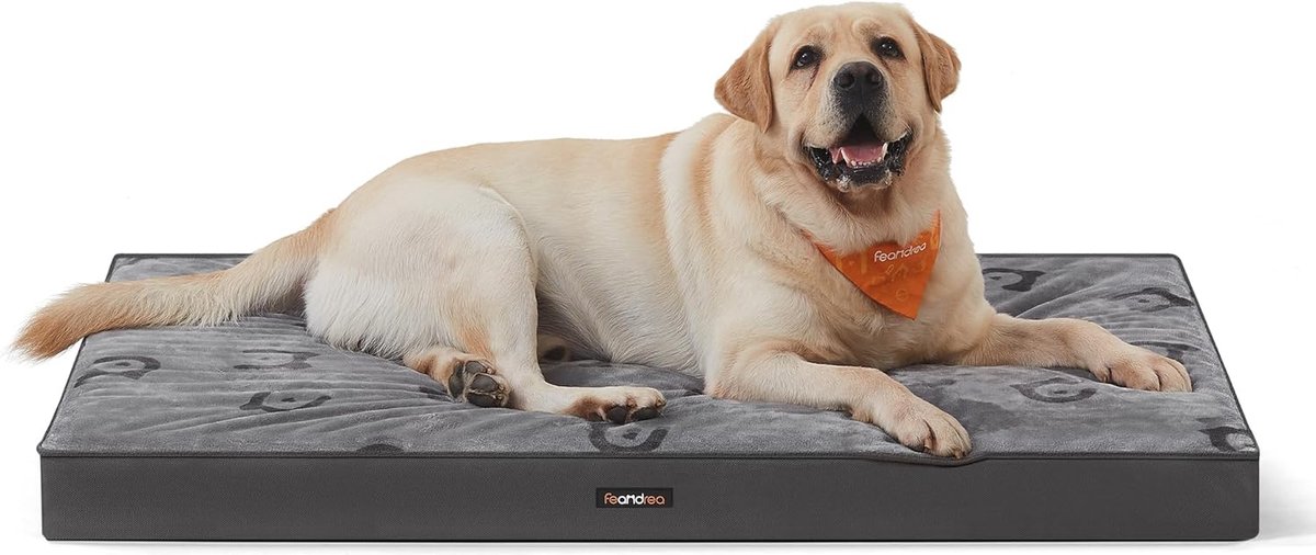FurnStar - Hondenbed - Hondenkussen - Wasbaar - Hondenmat - Afneembaar - Waterdicht - Voor middelgrote en grote honden - 105 x 73 x 10 cm - maat XL - Grijs