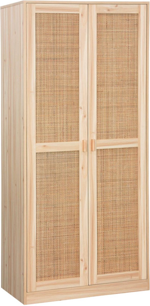 sweeek - Kledingkast met 2 deuren rotan en houteffect 80cm - camargue