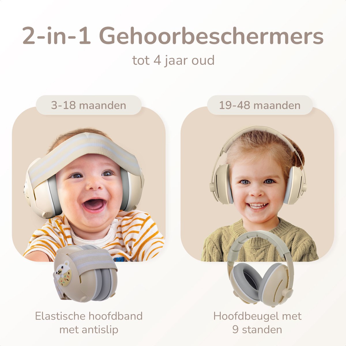 Tobi's House Gehoorbescherming Baby & Kind - Geluidsdempende Koptelefoon - Oorkappen Kinderen - Oorbeschermers Baby - Gehoorbescherming Kinderen - Gehoorbeschermers - 25 dB - Verstelbaar - Beige – foto 6