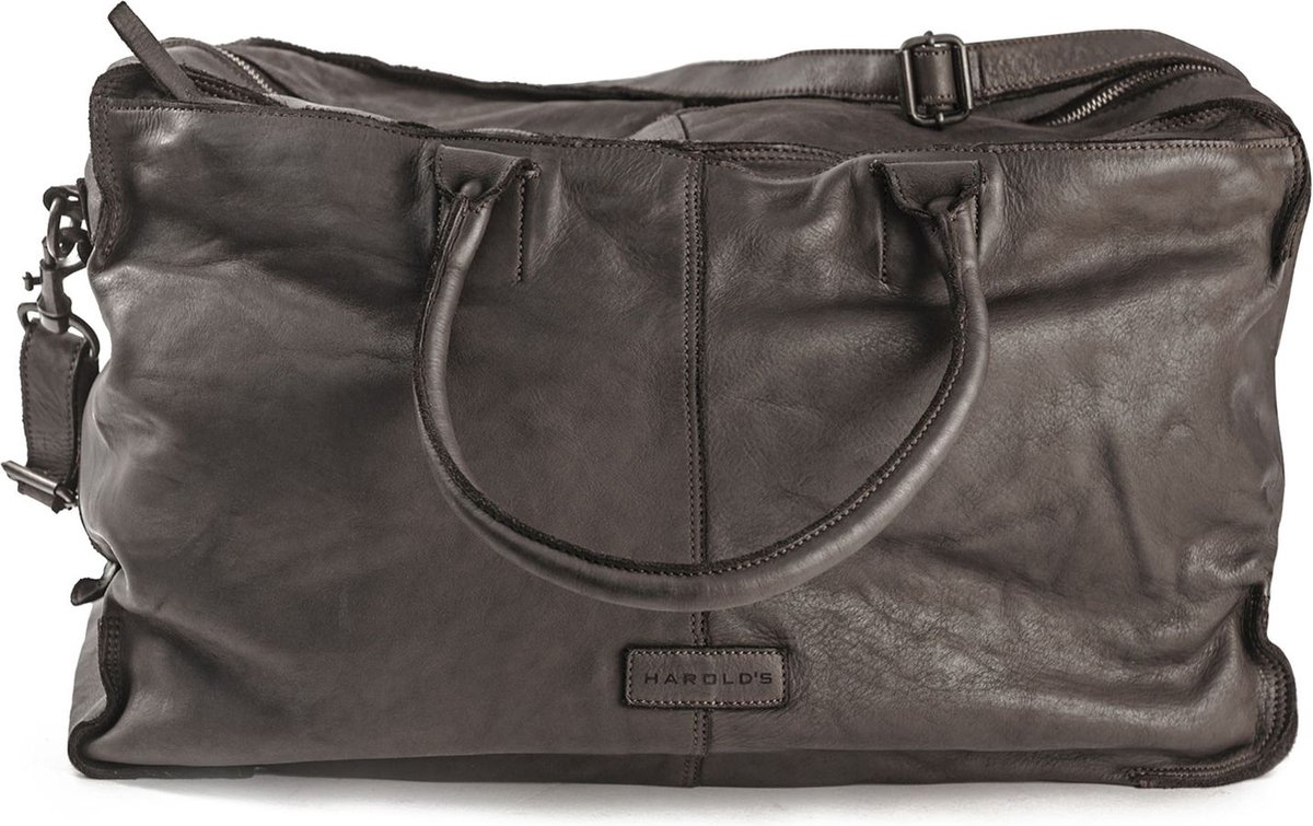 HAROLD'S Leren Reistas Submarine Travelbag Brown Donkerbruin
