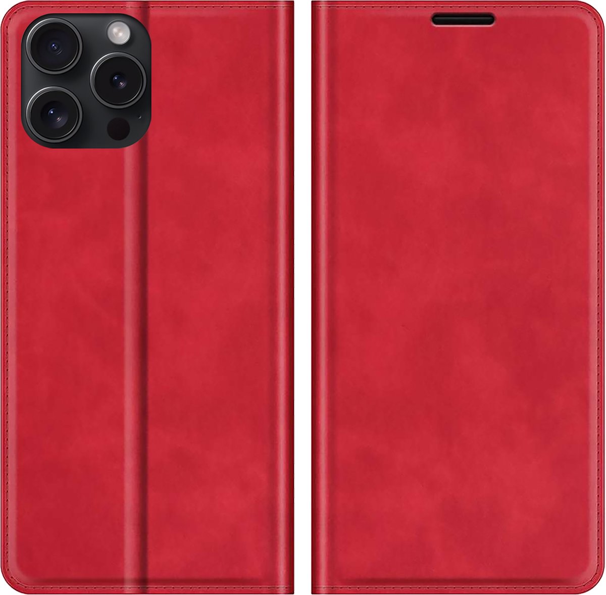 Cazy hoesje geschikt voor iPhone 15 Pro - Hoesje met Pasjeshouder - Luxe Book Case - Rood
