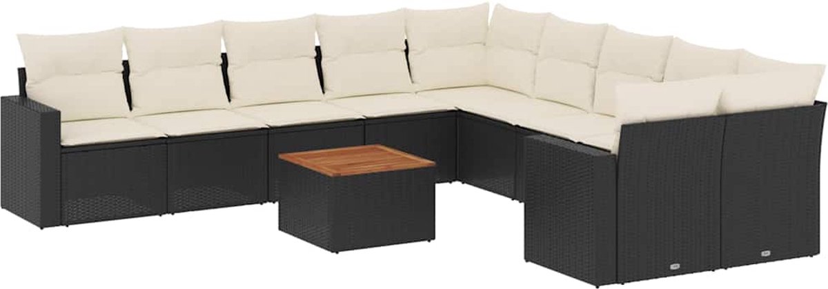 vidaXL 11-delige - Loungeset - met - kussens - poly - rattan - zwart