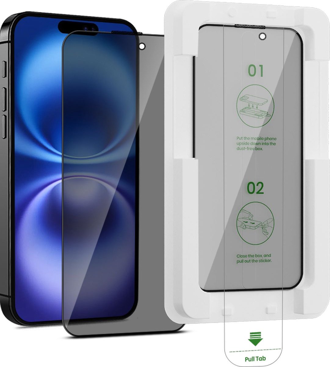 GrizzlyCoat Screenprotector geschikt voor Apple iPhone 16 Plus Glazen | GrizzlyCoat AlignPro AntiSpy Screenprotector Privacy - Case Friendly + Installatie Frame