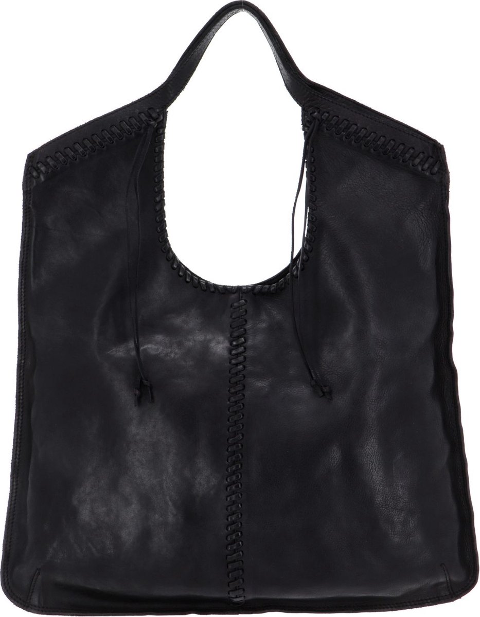CAMPOMAGGI Leren Schoudertas Shopping Bag Nero Zwart