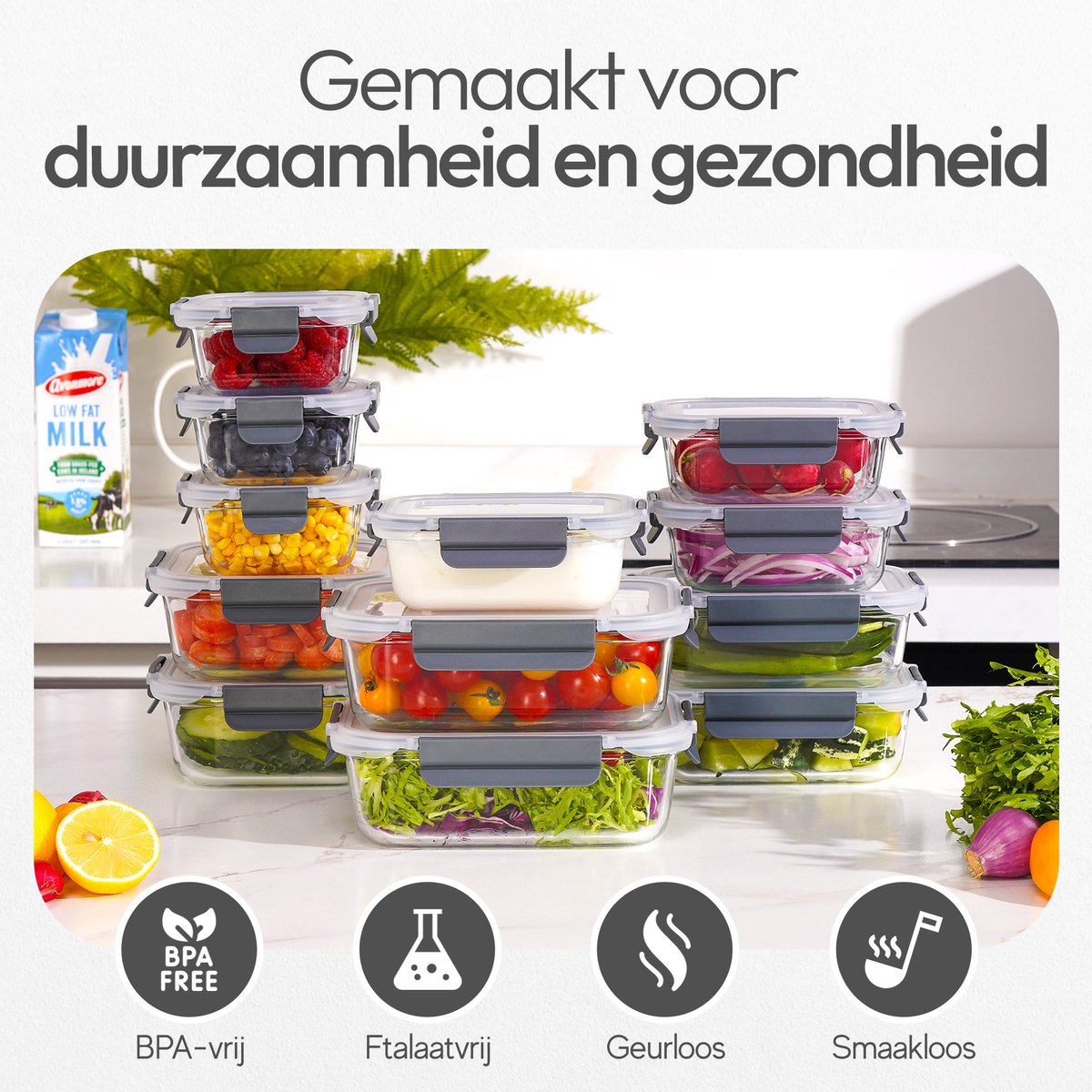 Grizzly Glazen Vershoudbakjes - 6 x 400 ml - Ovenschaal met deksels - Rond - Lucht- en vloeistofdichte containers