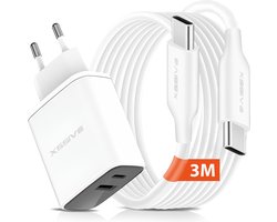 Fast Charge 65W Power Adapter Set - 3 Meter - Laptop, Telefoon en Tablet Oplader - Geschikt voor Samsung, Google, ChromeBook, iPhone 15 16 Pro Max Plus