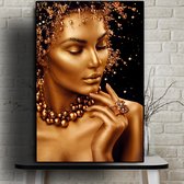Allernieuwste.nl® Peinture sur toile Femme nue dorée sexy avec des Bijoux - Art sur votre mur - Couleur Or- Zwart - 50 x 70 cm