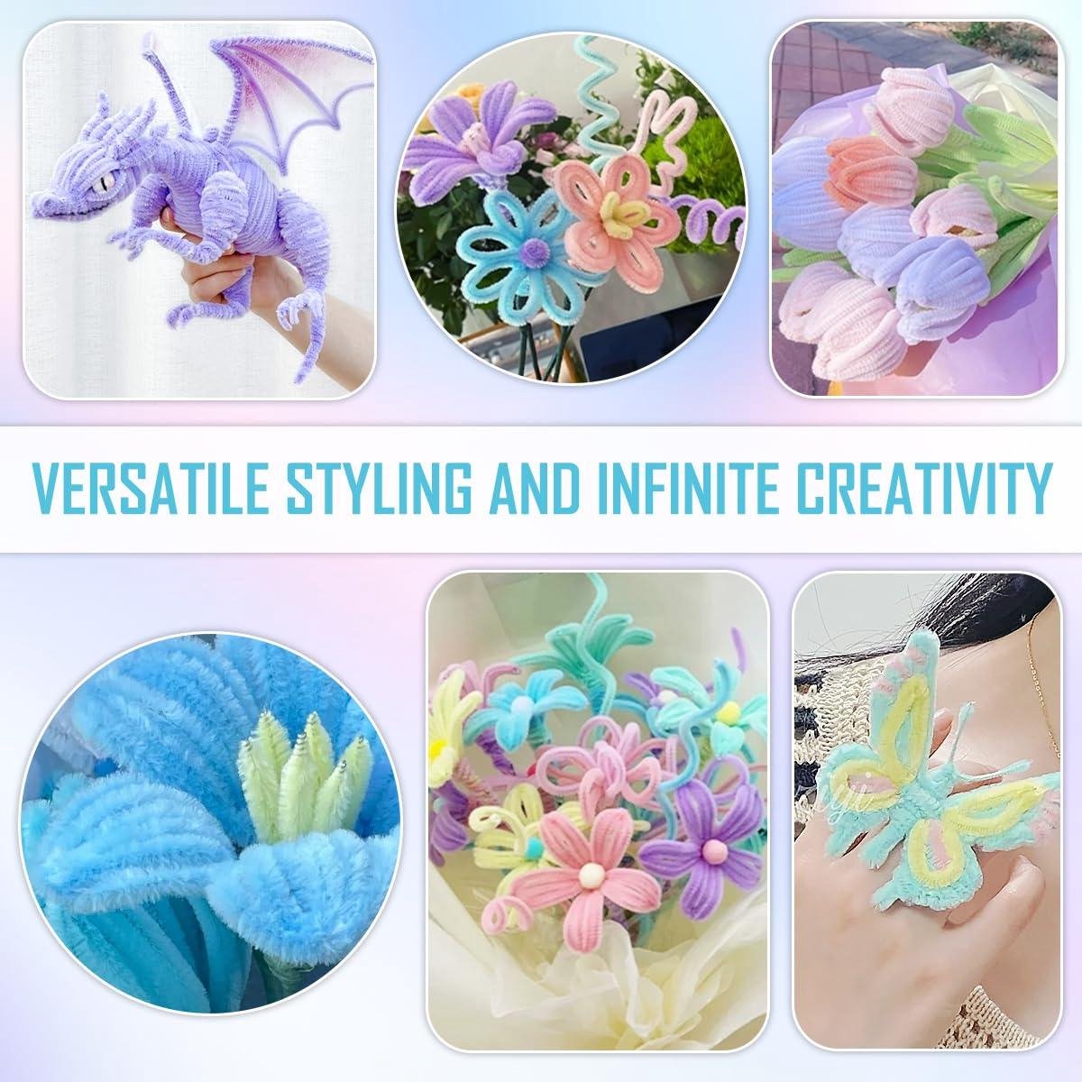 500 Stuks Chenilledraad Macaronkleuren - 30 Cm Pluizige Pijpenragers In 10 Pastelkleuren Voor Knutselen, DIY Bloemen & Feestdecoratie
