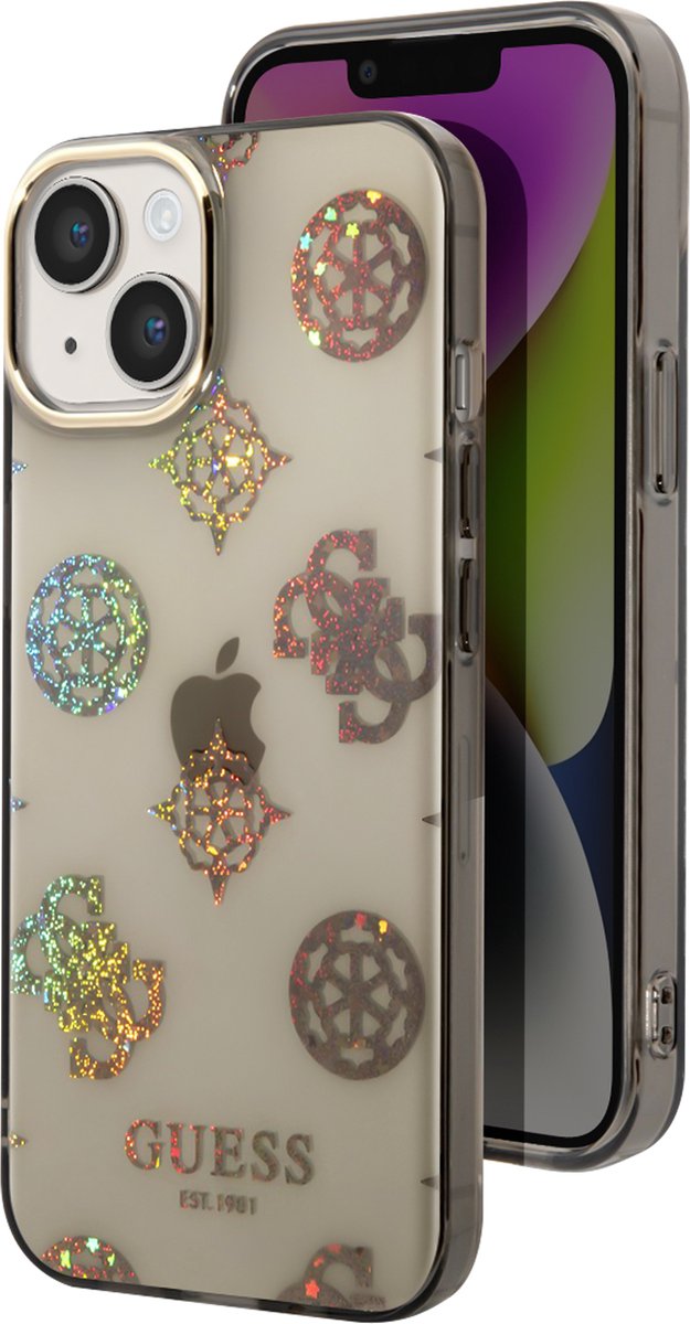 Guess 4G Peony Glitter Back Case voor Apple iPhone 14 (6.1") - Zwart