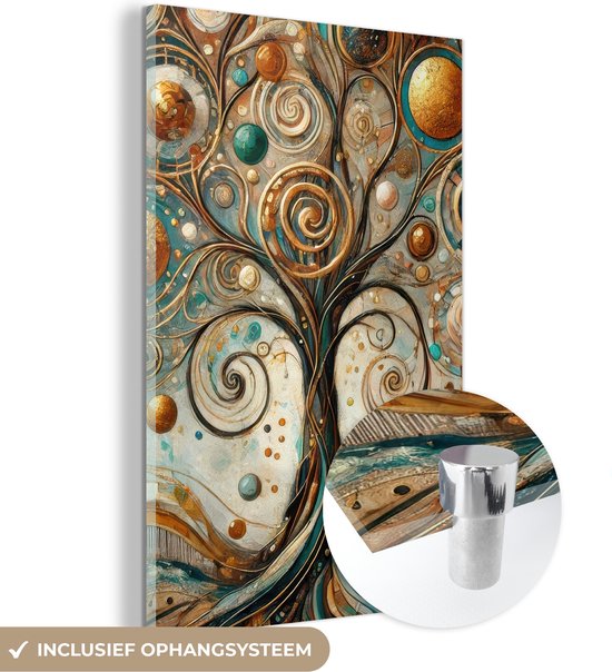 MuchoWow® Glasschilderij 120x180 cm - Schilderij acrylglas - Levensboom - Boom - Abstract - Modern - Foto op glas - Muurdecoratie woonkamer - Wanddecoratie slaapkamer - Schilderijen