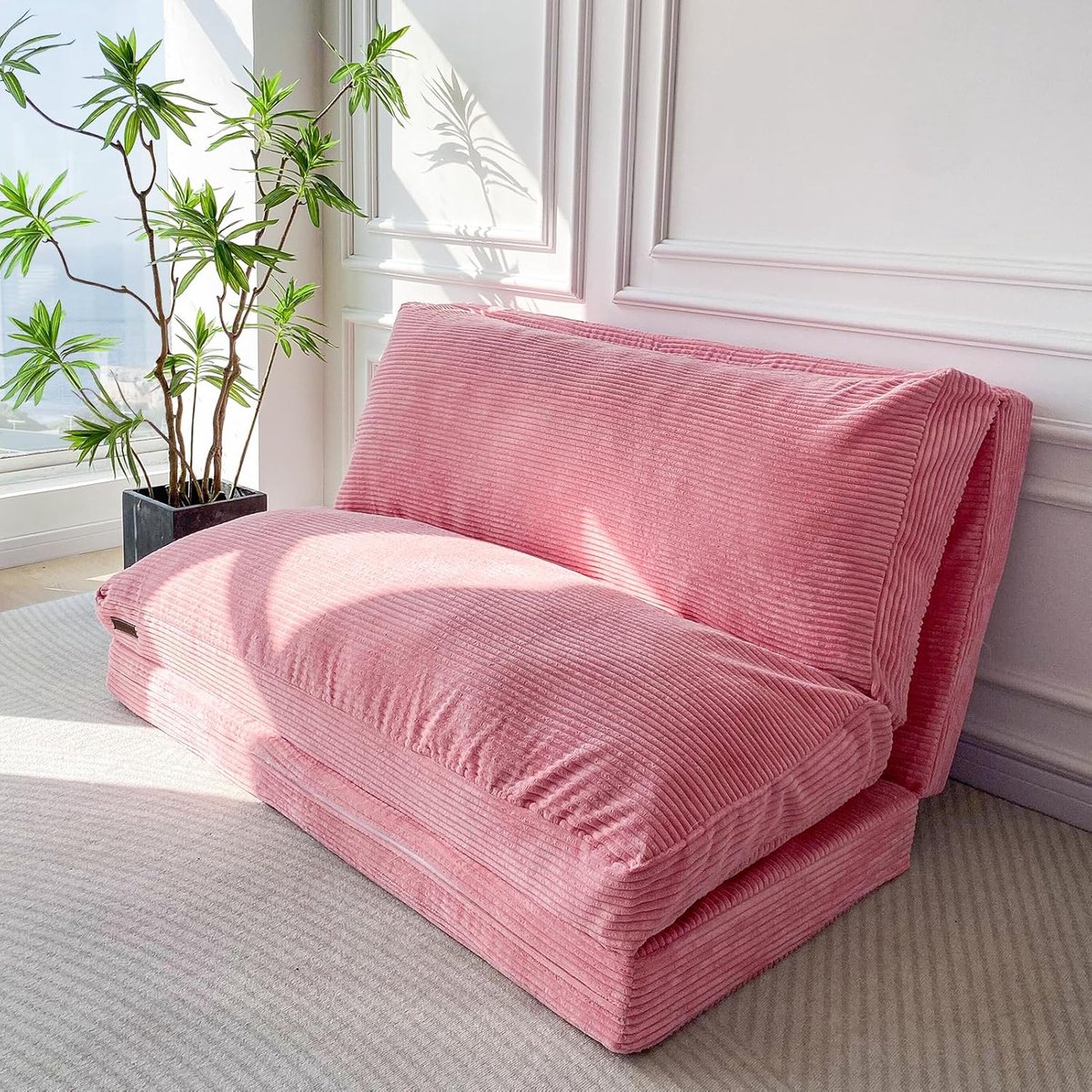 JGS ® Comfortabele Opvouwbare Fluwelen Zitzak Sofa Bed voor Slaapkamer en Woonkamer, 75 x 240 cm, Roze