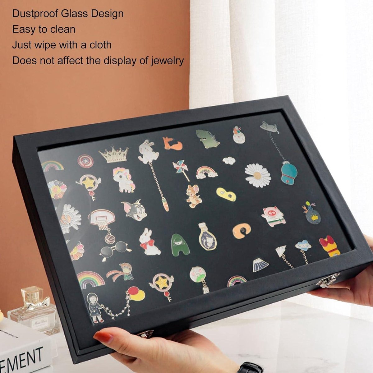 SAFE Houten vitrine Design Wilde Eik met velours paneel geschikt voor pins, medailles en buttons - Filatelie & Numismatiek