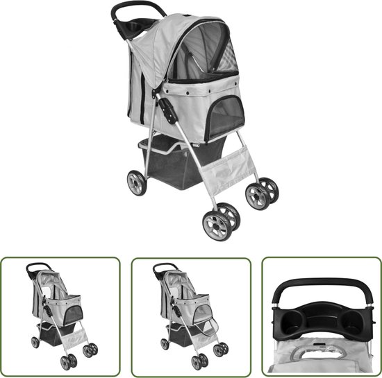 The Living Store Huisdierenwagen voor honden/katten opvouwbaar grijs - Wandelaar Voor Huisdieren - Hondentrolley - Kattenkar - Pet Trolley - Reiswagen Voor Huisdieren