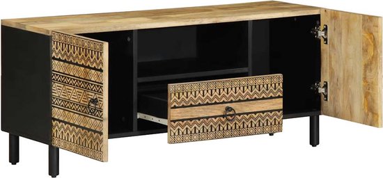 vidaXL - Meuble TV - 105x33,5x46 - cm - solide - brut - bois de manguier - noir