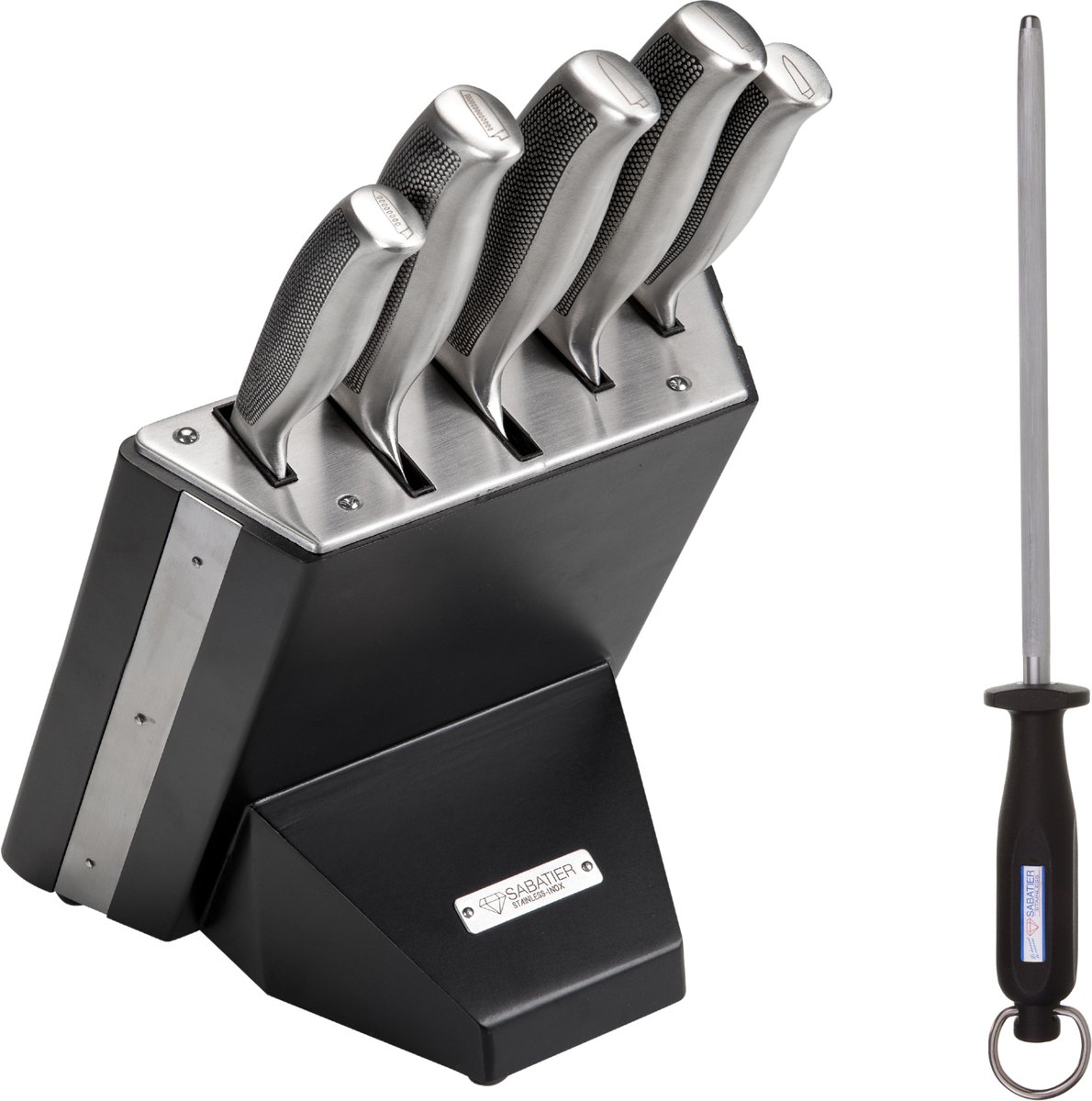 Diamant Sabatier Riyouri Messenblok met aanzetstaal - 6-delig - Zwart Hout/RVS
