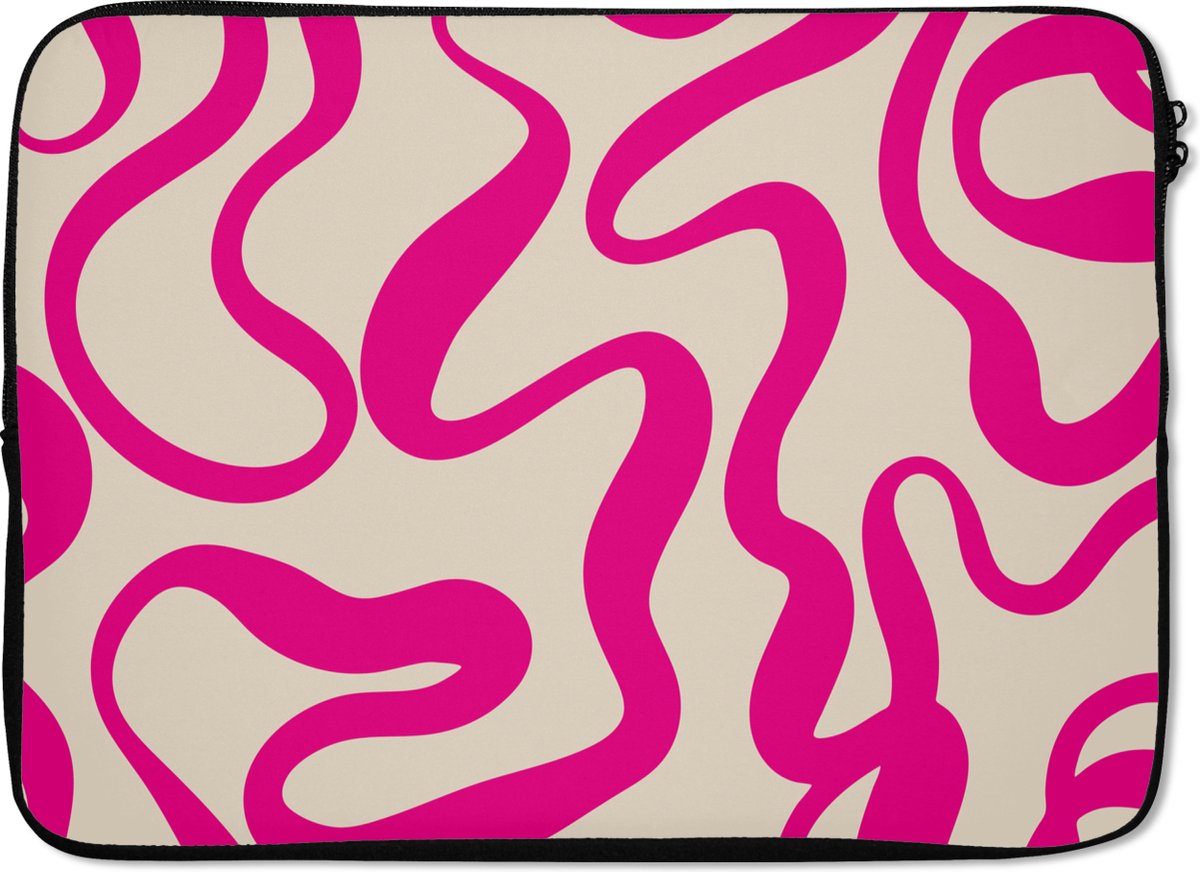 Laptophoes 13 inch - Lijnen - Roze - Beige - Abstract - Minimalistisch - Laptop sleeve - Binnenmaat 32x22,5 cm - Zwarte achterkant