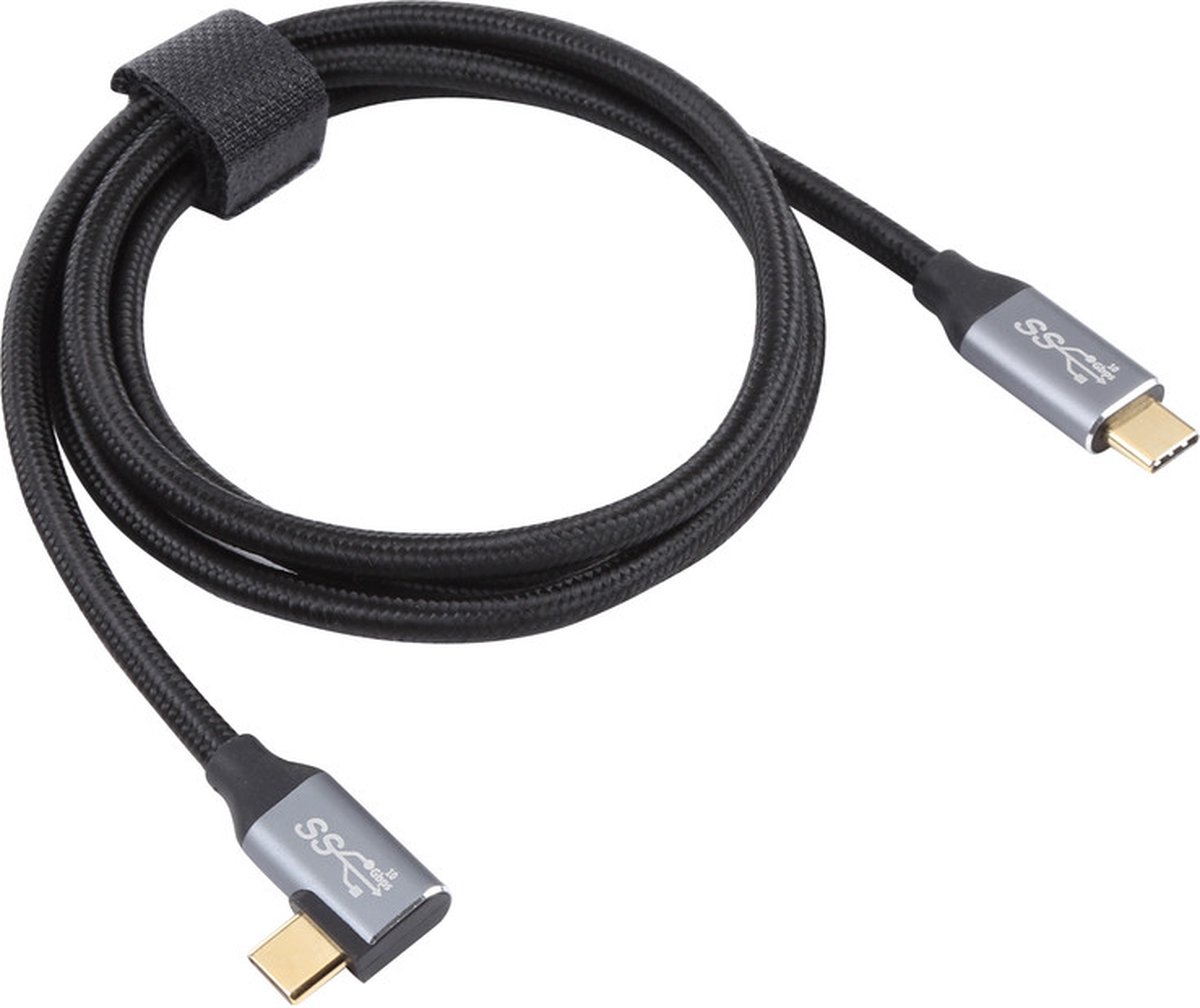 USB-C naar USB-C kabel 1m haakse hoek 100W oplader data 10Gbps snel voor laptop MacBook zwart - Afbeelding 2