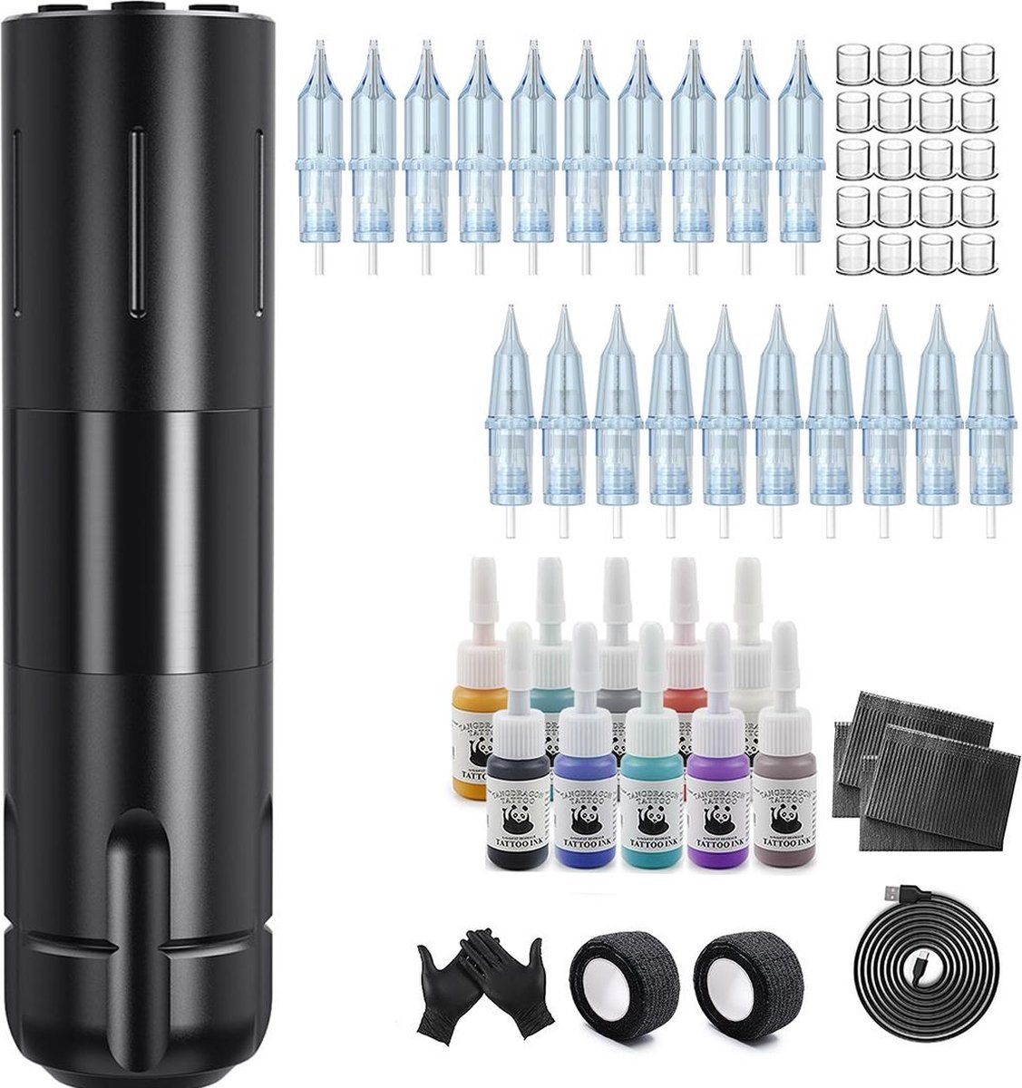 White-label Premium Tattoo Machine met Accessoires - Tattoo Machines Draadloos - Tattoo Set Inclusief Inkt en Naalden - Tattoo Kit voor Professionals en Beginners