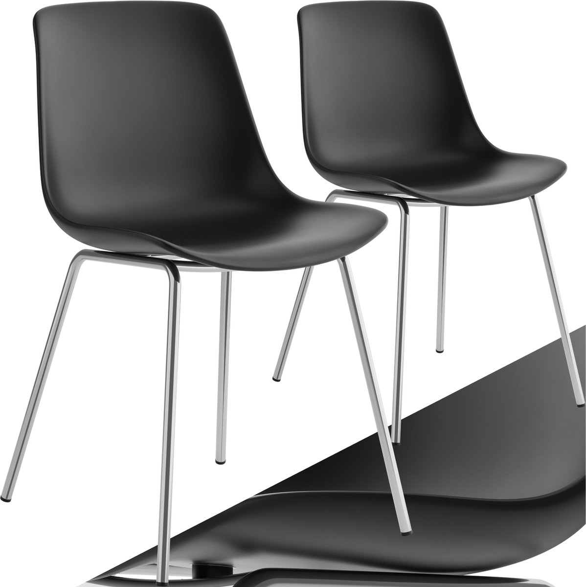 Tectake Mave stoelen - Kunststof eetkamerstoelen in modern design - Set van 2 - Zwart/chroom - Stijlvolle en comfortabele stoelen voor eetkamer of keuken